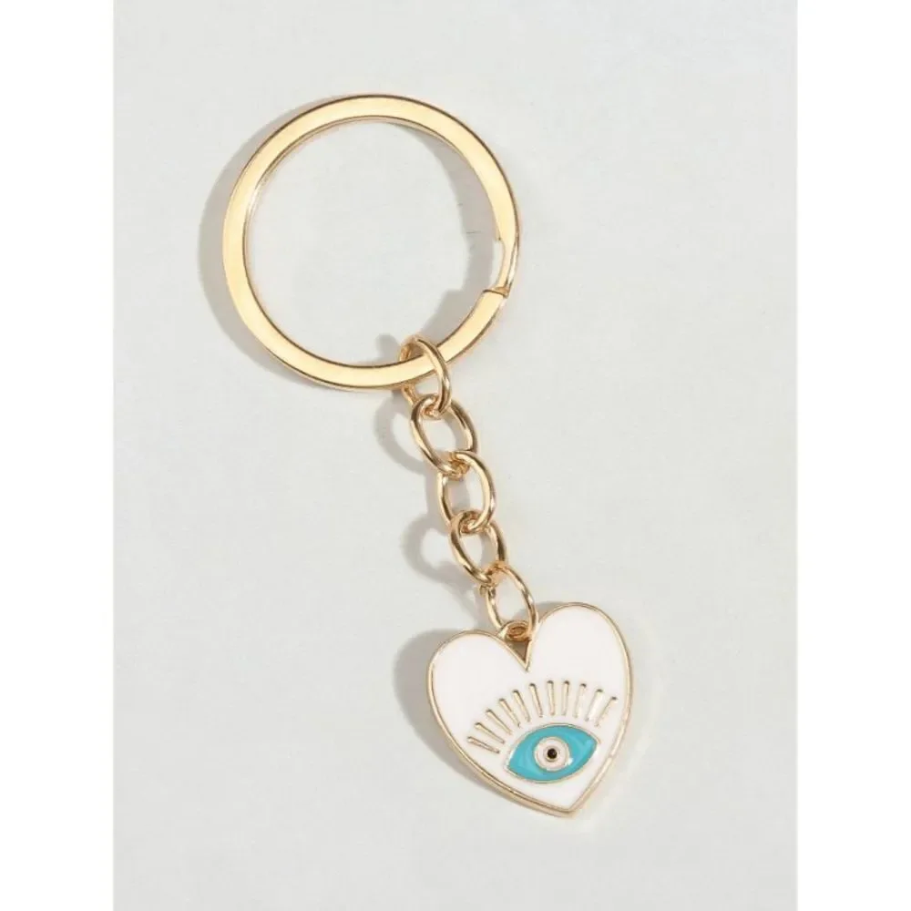 White Evil Eye Heart Keychain